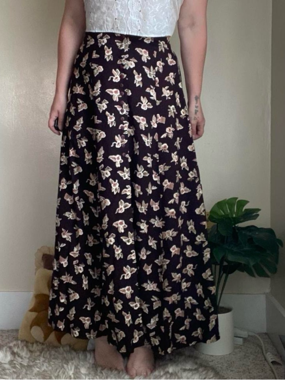 Vintage 90s brown floral maxi skirt - Picture 7 of 8